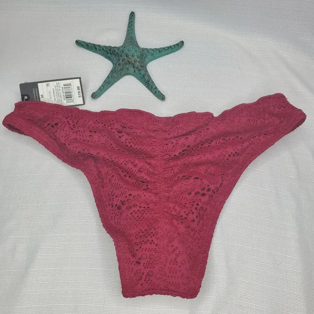 Mossimo Lace Overlay High Rise Rouched Bottom Swim Bottoms - NWT, M